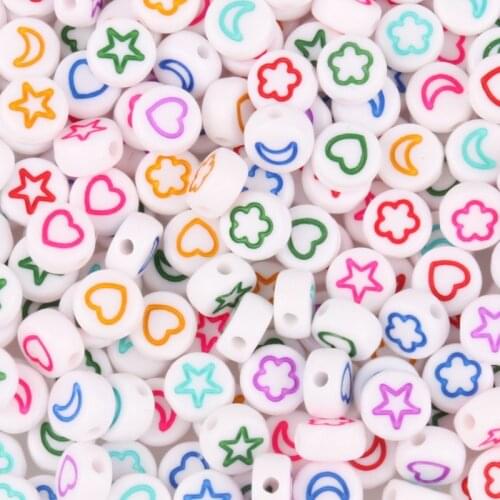 4*7mm Mixed Colorful Star Moon Flower Heart Acrylic Beads Round Flat Loose Spacer Beads For Jewelry Making Diy Bracelet Necklace