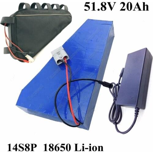 51.8v triangle battery 52v 20ah lithium 14s8p 18650 li-ion battery pack for electric bicycle battery 52v ebike + 58.8v charger