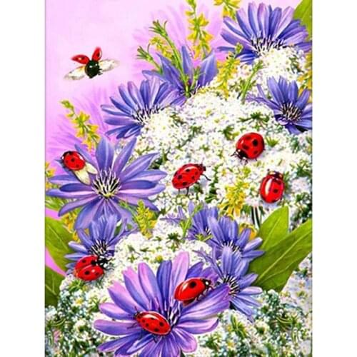 5D DIY Diamond Painting Crystal Flowers Ladybug Set Cross Stitch Kit Full Drill Square Embroidery Mosaic Art Picture Home Decor