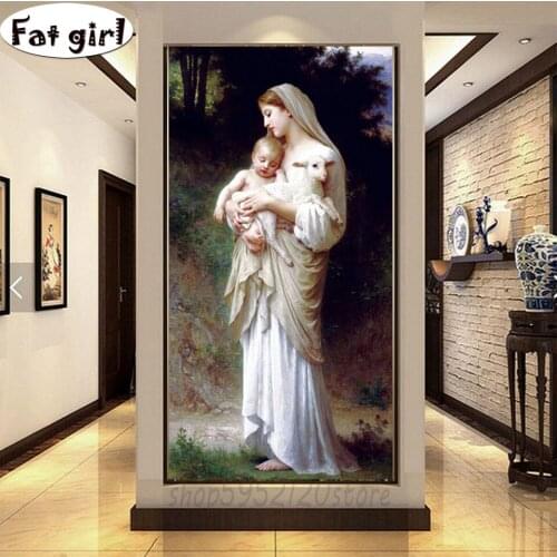 Diamond Painting 5d diy Virgin Mary Kids Christian Religion Jesus Christ mosaic Embroidery Maternal Love Child sheep home decor