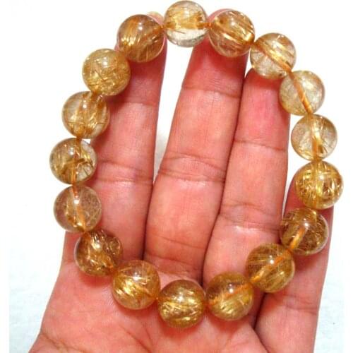 Free Shipping Natural Golden Rutilated Quartz 12mm Round Beads Bracelet Women Jewelry Accessories Weddings Parties Gift