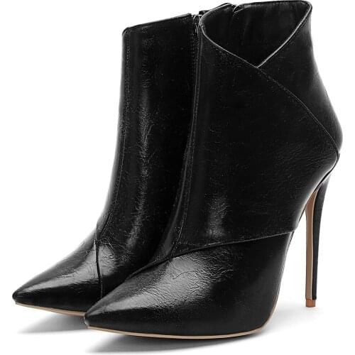 Spring Winter Women Ankle Boots Leather Waterproof Female Thin High Heel Boots Large Size Short Boots