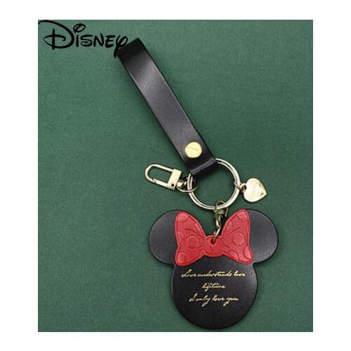 Disney Cartoon Mickey Keychain Creative Leather Cute Car Key Pendant Fashion Female High-end Couple Bag Pendant Accessories