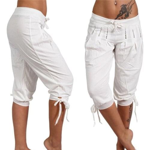 Summer Casual Trousers Plus Size Casual Womens Solid Color Sequined Pleated Drawstring Capri Pants Harem Pants pants for men