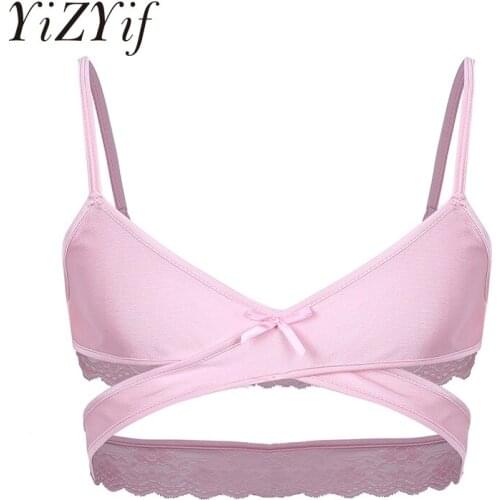 Mens Sissy Lingerie Sexy Bra Top Adjustable Spaghetti Straps Cross Over Back Wire-free No Padded Bra Tops Breathable Bralette