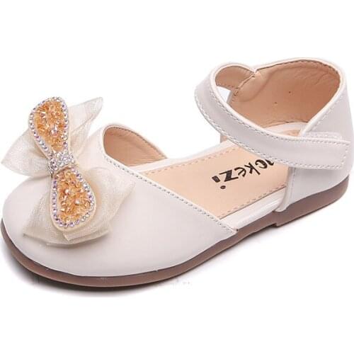 CUZULLAA Girls Princess Shoes For Kids Spring Summe Rhinestone Bowtie Flat Shoes Baby Children Casual Shoes Size 21-30