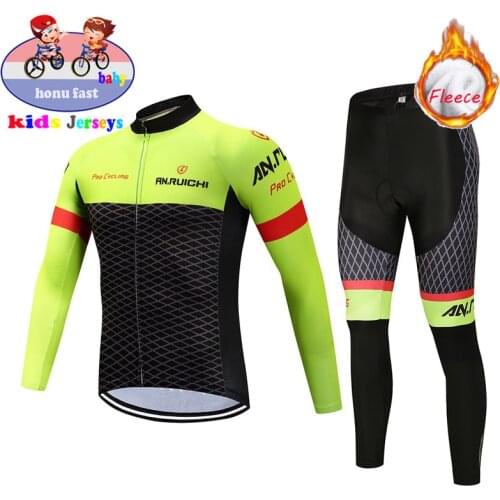 Childrens Winter Thermal Fleece Cycling Jersey 2020 Long Sleeve Kids Bike Clothing Outdoor Mountain Bicycle Uniform Bike Wear