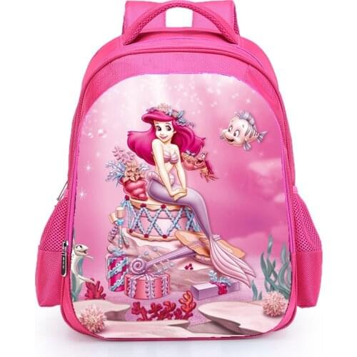 Disney Girls Little Mermaid Cartoon Backpack Pink Princess Kids School Bag Fairy Tale Book Bags for Teen Girls mochila Bolsa