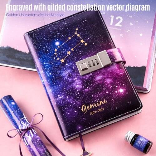 B6 Binder Leather Diary with Lock Digital Notebook Journal Constellation Daily Planner for Women Kids Girls