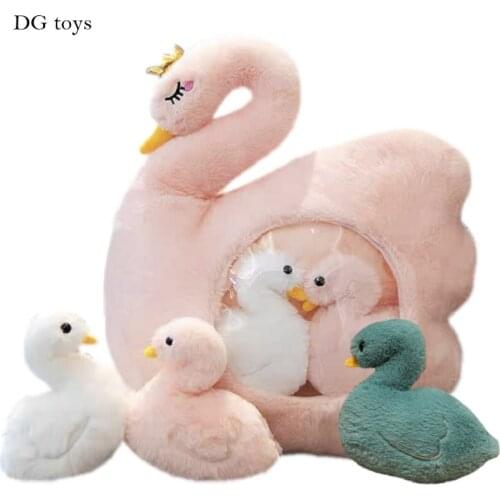 Fantastic Fluffy Hair Soft Swan Wedding Plush Toy Stuffed Animals Crown Green and Pink Swan can With Blanket Gift for Couples