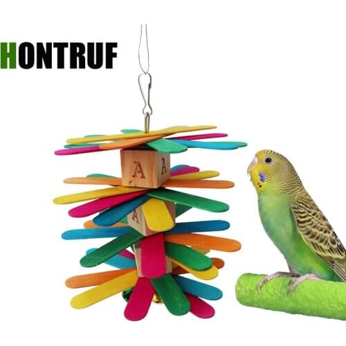 Parrot Toy Bird Toy Small and Medium Parrot Wooden Bite String Colorful Wooden Molar Toy