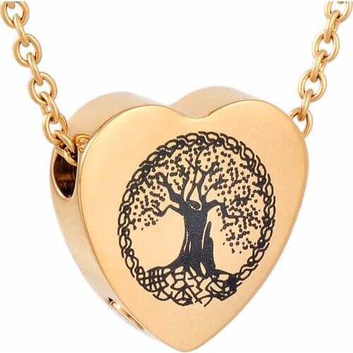 IJD9813 Stainless Steel Multicolor Heart Tree of Life Cremation for Ashes Urn Memorial Necklace with Snake Chain Jewelry