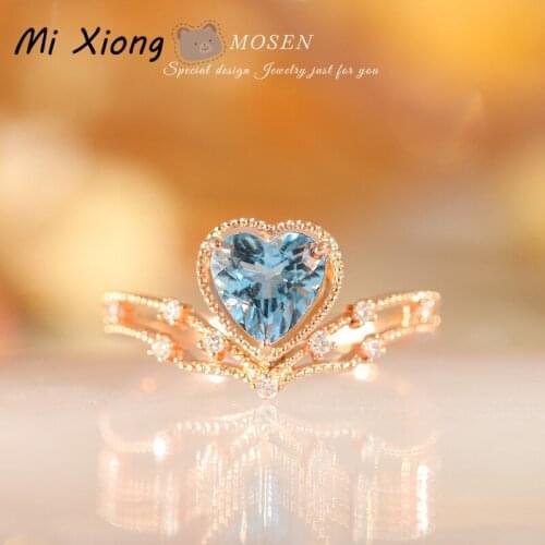 Mi Xiong s925 sterling silver blue sea love diamond crystal crown ring shines light luxury noble charm ladies anniversary gift