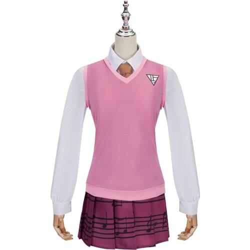 Danganronpa V3: Killing Harmony Kaede Akamatsu Cosplay Costume School Uniform Pink Vest Plaid Skirt Halloween Carnival