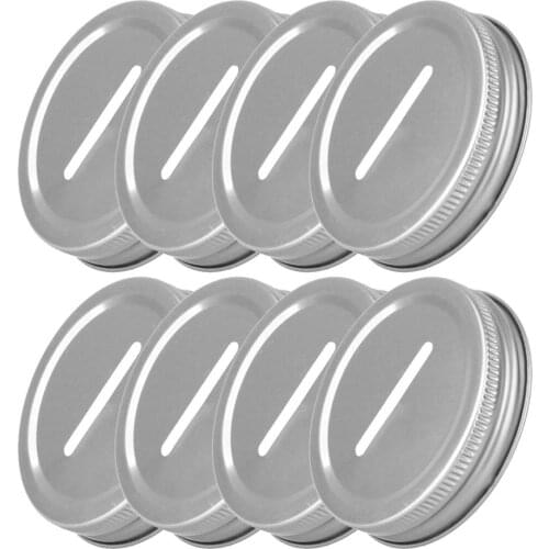8 Coin Slot Piggy Bank Lids Stainless Steel Metal Cap Covers for 70mm Mason Jars Storage Ball Canning Jars Slotted Inserts Caps
