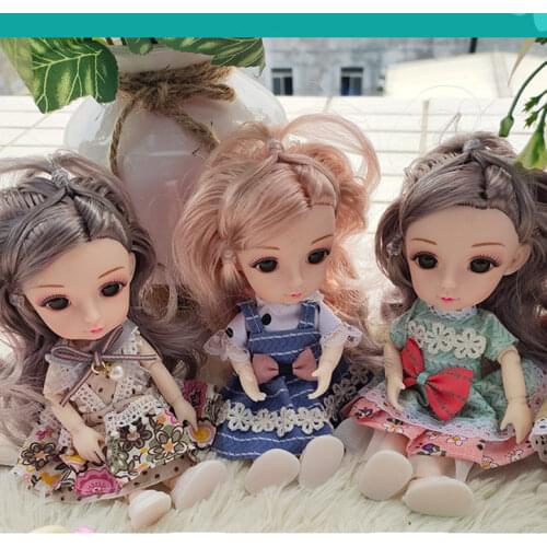 New 16cm Bjd Doll 12 Moveable Joints 1/12 DIY Girls Dress Up 3D Eyes Mini Doll Toy with Dress Kids Fashion Girls Gift