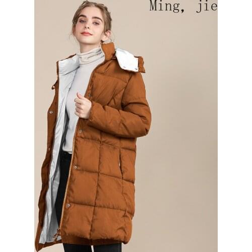 2020 New Womens Winter Thick Hooded Mid-length Padded Jacket with Contrast Color Padded Jacket Luxury Warm Designer Design