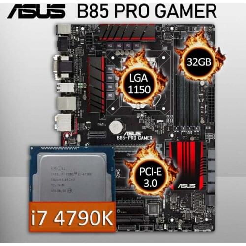 Asus B85-PRO GAMER Motherboard With Intel i7 4790K Motherboard Combo DDR3 1600MHz 32GB DVI VGA B85 Placa-mãe Motherboard Bundle