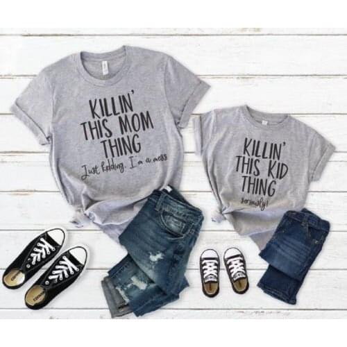 Fashion Mother daughter T shirt Family Matching Clothes Women Kid Girls Casual Summer Letter Print T shirt elegant playa Clothes
