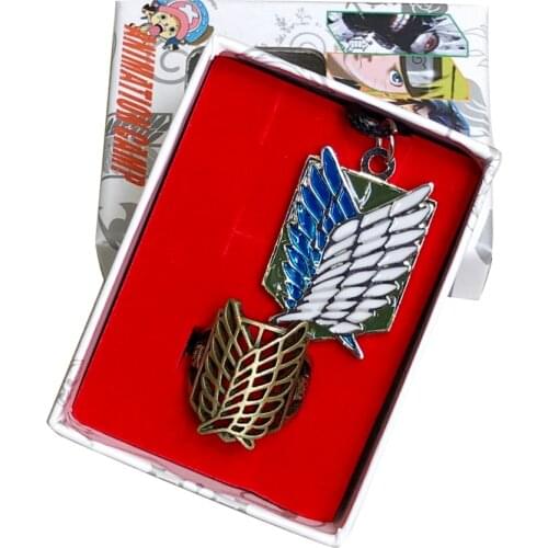 Fashion Necklace & Ring Attack on Titan Wings of Liberty Shingeki No Kyojin Eren Jager Mikasa Ackerman Chain Pendant Gift