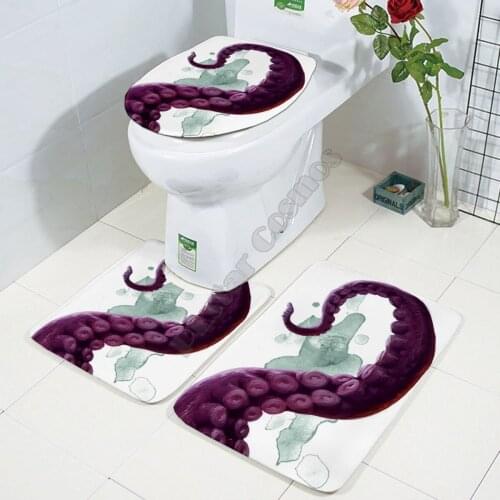 Octopus Three-piece set 3D printed Bathroom Pedestal Rug Lid Toilet Cover Bath Mat Set drop shipping 1