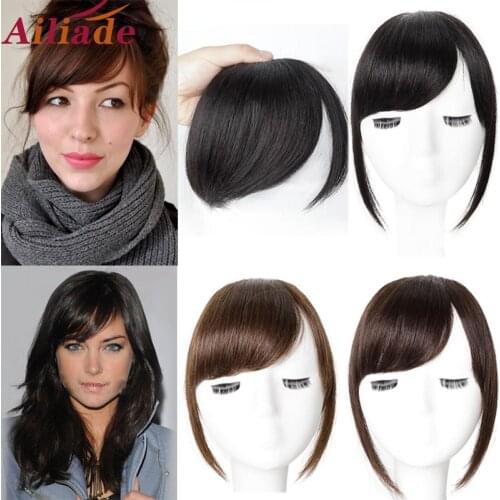 AILIADE Black Brown Hair Bangs Clip in Sweeping Side Fringe Fake False Bang Extensions Natural Synthetic Hairpiece Hair Piece