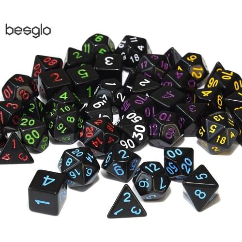 Opaque Black Polyhedral Dice D4 D6 D8 D10 D% D12 D20 for RPG DnD MTG Board Games Red Green Yellow Puprle Blue White Numbers