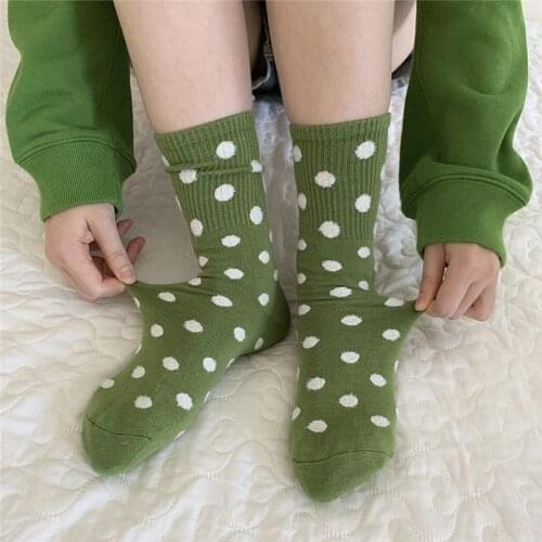Winter Cute Women Warm Long Socks 3 Pairs Kawaii Fluffy Dot Thigh High Socks Japanese Girls Christmas Knitted Socks Green