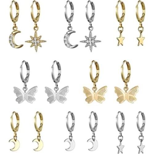 New 2020 contracted asymmetric crystal Star fashion Drop earrings Delicate joker Moon style Women earrings Jewelry