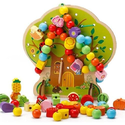 Montessori Learning Education Wooden Toys Diy Cartoon Fruit Tree Fruit Beads Children Wooden Educational Toys Birthday Gifts