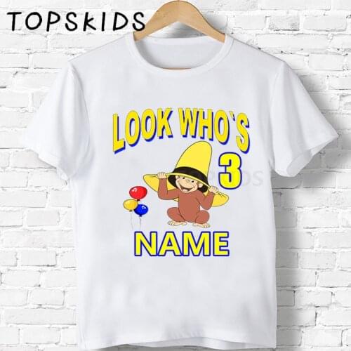 Customize Name Curious George Birthday Cartoon Kids T shirt Baby Boys Monkey Number 1~10 Funny T-shirts Girls Clothes,HKP2462