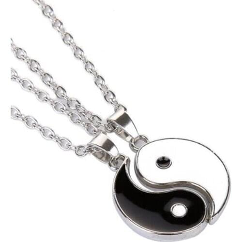 2PC/Set Yin Yang Best Friends BFF Pendant Necklace White Black Enamel Pe Matching Puzzle Diagrams Necklaces