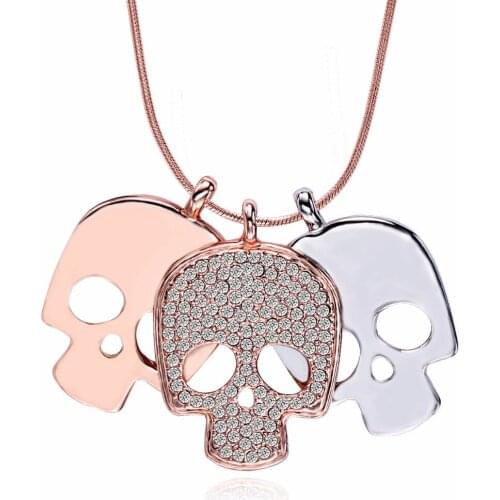 Tassina 2017 Maxi Power long Crystal Three skeleton skull necklaces pendants for women Fashion Jewelry TA0133 neckless