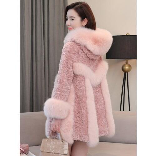 Sheep shearing coat womens medium long Kara roll grain Lamb Fur grass coat womens winter fur hooded version a