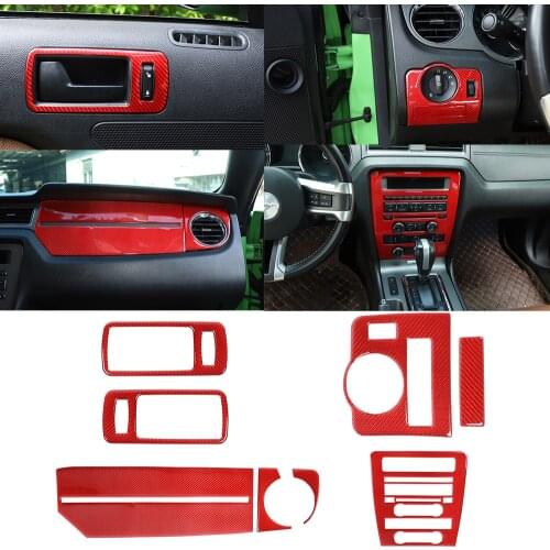 Fit for Ford Mustang 2009 2010 2011 2012 2013 Car Inner Suits Decoration Stickers Car Interior Accessories Real Red Carbon Fiber