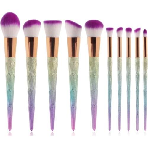 Professional 10pcs Makeup Brushes Set Rainbow Diamond Shape Make up Brush Kit Unicorn Horn Cosmetic Tool