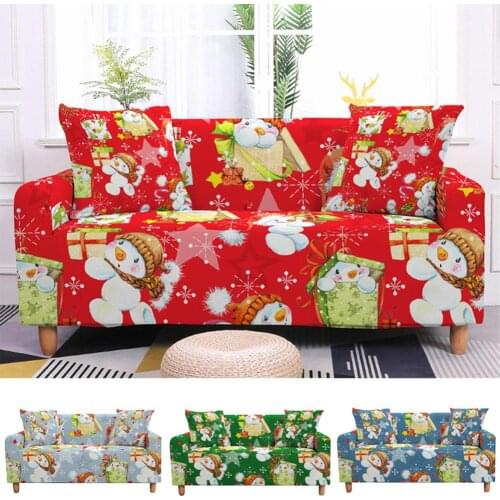 Christmas Xmas Snow Doll Sofa Cover Armchair Furniture Cover Elastic Case on the Corner Couch Cover for Living Room Kids Bedroom