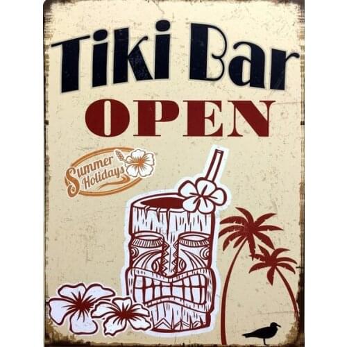 Tiki Bar Open Retro Metal Sign Plaque Gift Bar Pub Custom Tin Sign Art