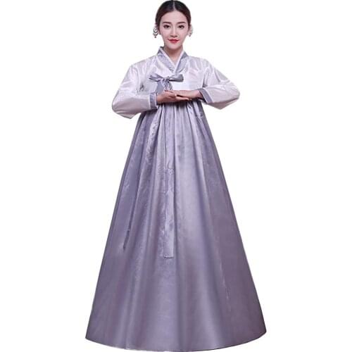 Korean Traditional Womens Hanbok Set Long Sleeve Colorful Dress Cosplay Costume