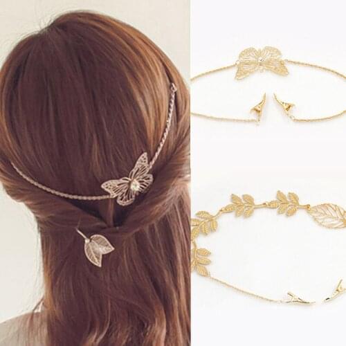 Vintage Gold Leaf Butterfly Shape Hair Clips Women Elegant Chain Hairpins Barrettes Female Wedding Hairclips Hair Accessories
