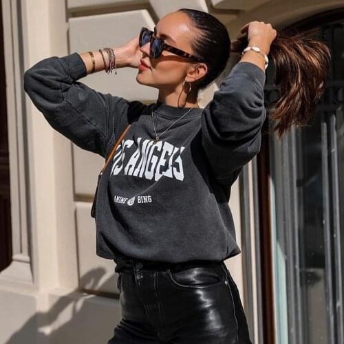 Rowling Letter Graphic Vintage Logo Sweatshirts Women Long Sleeve Cotton Female Washed Black Pullover Casual Cozy Ladies Tops