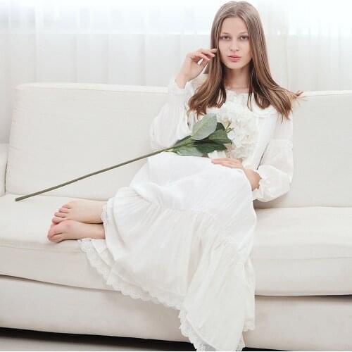 Fdfklak Ladies Nightgown Nightdress Vintage Sleepwear Dress Long Sleeves Homewear Woman White Princess Nightgowns Autumn New