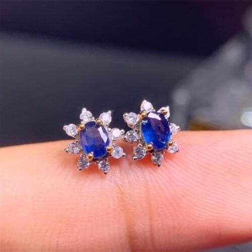 Natural Blue Sapphire Stud Earrings For Women 100% Solid 925 Sterling Silver Gemstone Christmas Jewelry Engagement Gift Fashion