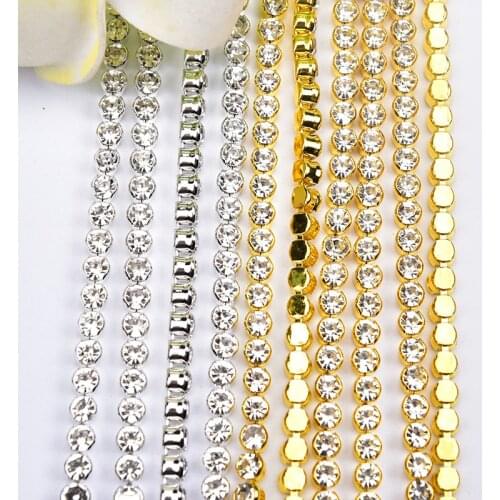 1 yard Gold/silver Base Glass Rhinestone Dense Claw Chain for Clothes Bags Shoes