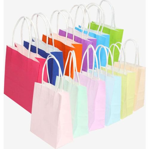 80pcs Kraft paper Gift bag with handle wedding birthday party gift package bags Christmas new year Wholesale