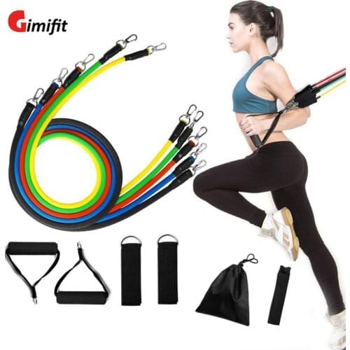 11pcs / Set Latex Yoga Resistance Bands Rubber Rope Exercise Strength Training Gyms Elastic Tapes Workout Fitness Equipment