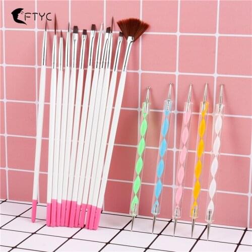 17Pcs/set Nail Art Brush Acrylic UV Gel Extension Builder Drawing Dotting Pen Polish Brush Kit Nail Salon Supplies and Tools
