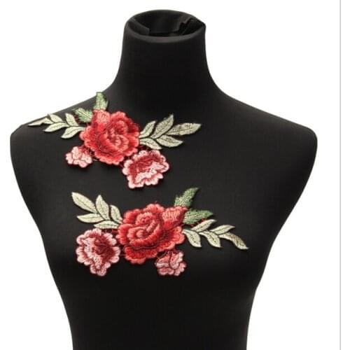 2pcs big rose flower Sew on patches for clothing Embroidered garment applique embroidery patch clothes cheongsam DIY Accessory