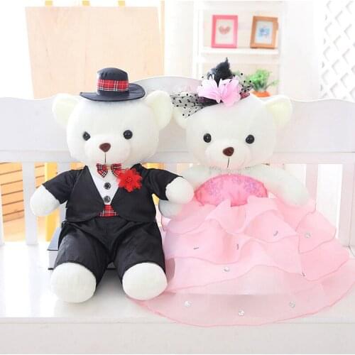 2pcs/pair 40cm Kawaii Stuffed Dolls Couple Bear Wedding Teddy Bear Plush Toys Wedding Gift New Year Christmas Gift Bride & Groom