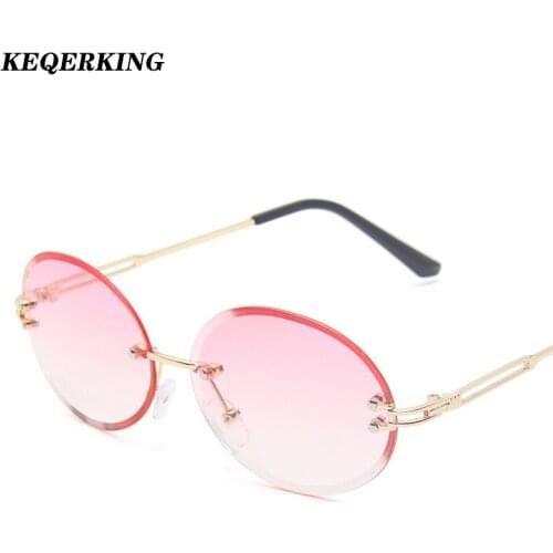 2020 Fashion Oval Rimless Sunglasses Women Brand Designer Cutting Lens Gradual Classical Men Sun Glasses Ladies Shades